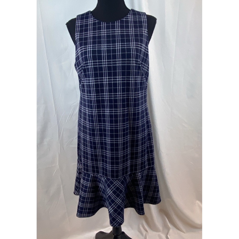 1901 Women's Size 12 Navy Blue Plaid Sleeveless Sheath Dress - Picture 10 of 10